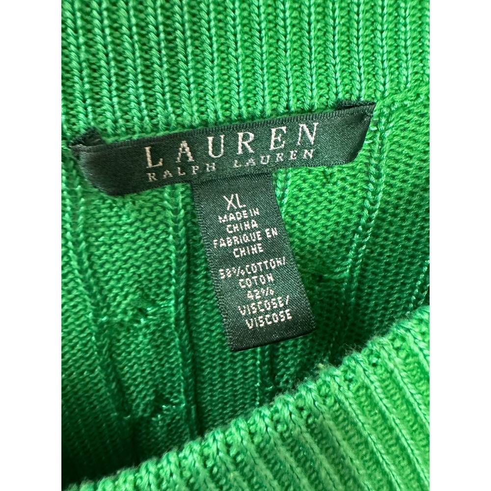 Lauren Ralph Lauren Cable Knit Wide Neck Cotton Blend Sweater XL Holiday Green - Picture 6 of 9